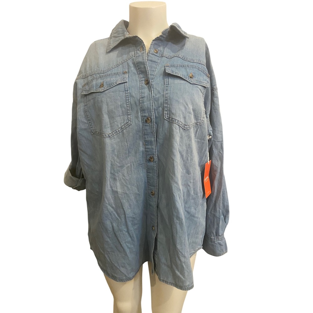 Sofia by Sofia Vergara Denim Button Down Shirt Light Wash Blue Oversized Large
